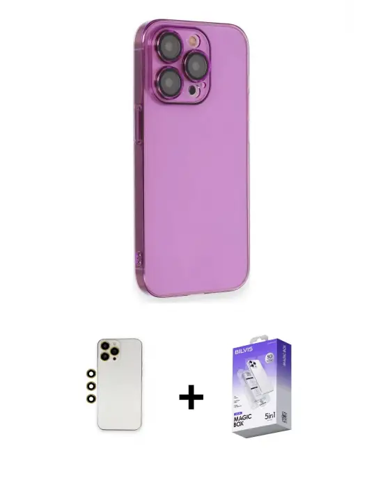 ieg™ iPhone 13 Pro Max Kılıf Siluet Minimal Özel Seri - Siyah Bilvis 5in1 3D Magic Cam Ekran Koruyucu + Shine Kamera Lens - GD