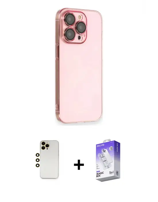 ieg™ iPhone 13 Pro Max Kılıf Siluet Minimal Özel Seri - Siyah Bilvis 5in1 3D Magic Cam Ekran Koruyucu + Shine Kamera Lens - GD