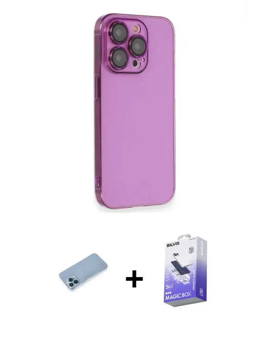 ieg™ iPhone 13 Pro Max Kılıf Siluet Minimal Özel Seri - Siyah Bilvis 5in1 5D Magic Hayalet Cam Ekran Koruyucu + Shine Kamera Lens Koruma Cam - MI