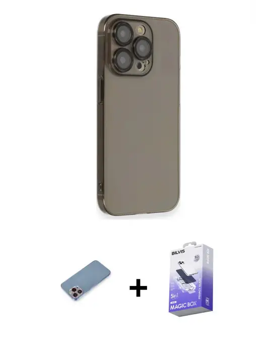 ieg™ iPhone 13 Pro Max Kılıf Siluet Minimal Özel Seri - Siyah Bilvis 5in1 5D Magic Hayalet Cam Ekran Koruyucu + Shine Kamera Lens Koruma Cam - PE