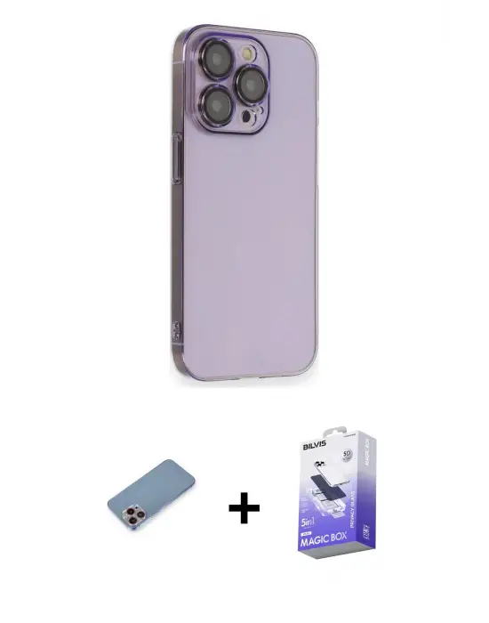 ieg™ iPhone 13 Pro Max Kılıf Siluet Minimal Özel Seri - Siyah Bilvis 5in1 5D Magic Hayalet Cam Ekran Koruyucu + Shine Kamera Lens Koruma Cam - PE