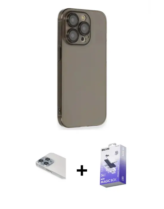 ieg™ iPhone 13 Pro Max Kılıf Siluet Minimal Özel Seri - Siyah Bilvis 5in1 5D Magic Hayalet Cam Ekran Koruyucu + Pers Alüminyum Kamera Lens - SABE