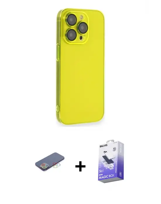 ieg™ iPhone 13 Pro Max Kılıf Siluet Minimal Özel Seri - Siyah Bilvis 5in1 5D Magic Hayalet Cam Ekran Koruyucu + Renkli Kamera Lens Koruma Cam - MI