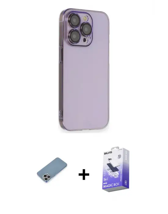 ieg™ iPhone 13 Pro Max Kılıf Siluet Minimal Özel Seri - Siyah Bilvis 5in1 5D Magic Hayalet Cam Ekran Koruyucu + Shine Kamera Lens Koruma Cam - GI