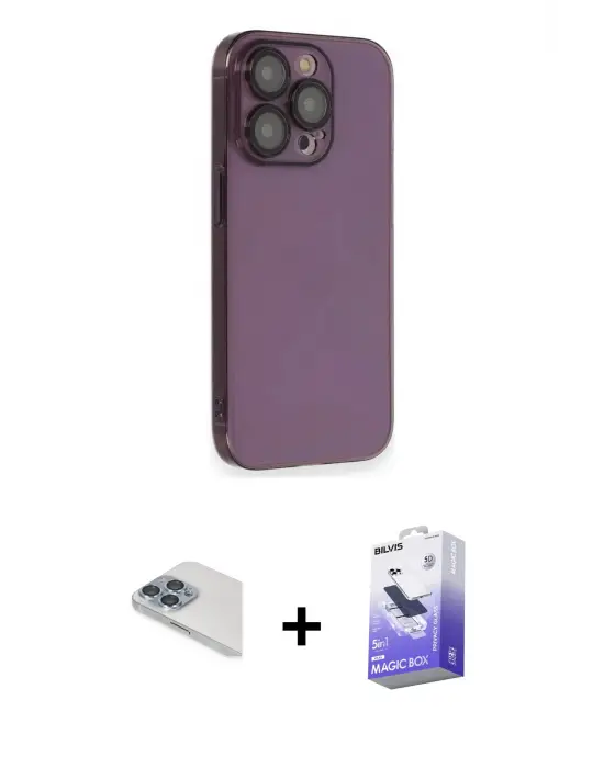 ieg™ iPhone 13 Pro Max Kılıf Siluet Minimal Özel Seri - Siyah Bilvis 5in1 5D Magic Hayalet Cam Ekran Koruyucu + Pers Alüminyum Kamera Lens - SABE