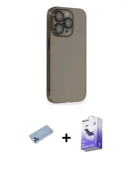 ieg™ iPhone 13 Pro Max Kılıf Siluet Minimal Özel Seri - Siyah Bilvis 5in1 5D Magic Hayalet Cam Ekran Koruyucu + Shine Kamera Lens Koruma Cam - MI