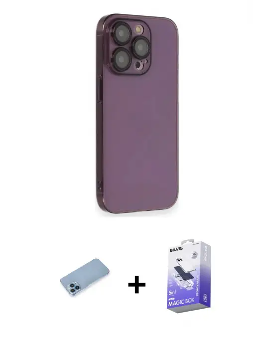 ieg™ iPhone 13 Pro Max Kılıf Siluet Minimal Özel Seri - Siyah Bilvis 5in1 5D Magic Hayalet Cam Ekran Koruyucu + Shine Kamera Lens Koruma Cam - MI