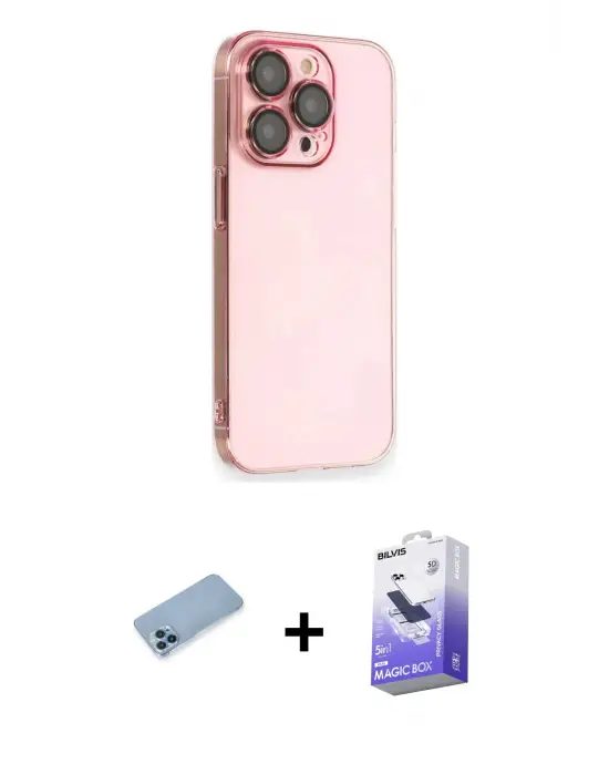 ieg™ iPhone 13 Pro Max Kılıf Siluet Minimal Özel Seri - Siyah Bilvis 5in1 5D Magic Hayalet Cam Ekran Koruyucu + Shine Kamera Lens Koruma Cam - MI