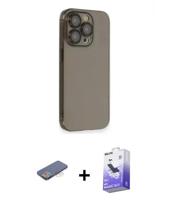 ieg™ iPhone 13 Pro Max Kılıf Siluet Minimal Özel Seri - Siyah Bilvis 5in1 5D Magic Hayalet Cam Ekran Koruyucu + Renkli Kamera Lens Koruma Cam - MI