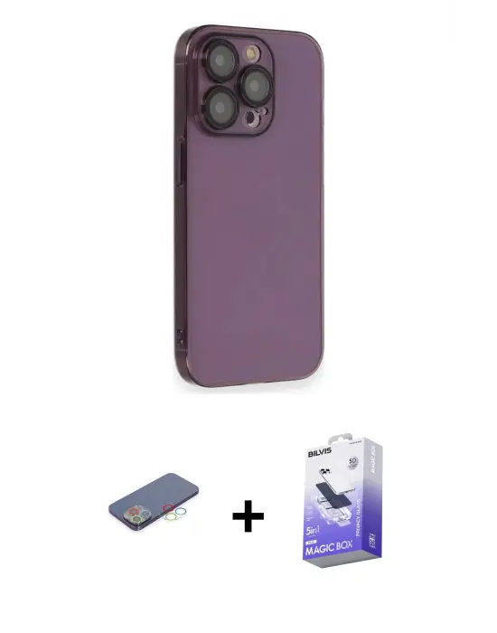 ieg™ iPhone 13 Pro Max Kılıf Siluet Minimal Özel Seri - Siyah Bilvis 5in1 5D Magic Hayalet Cam Ekran Koruyucu + Renkli Kamera Lens Koruma Cam - MI