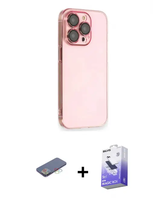 ieg™ iPhone 13 Pro Max Kılıf Siluet Minimal Özel Seri - Siyah Bilvis 5in1 5D Magic Hayalet Cam Ekran Koruyucu + Renkli Kamera Lens Koruma Cam - MI