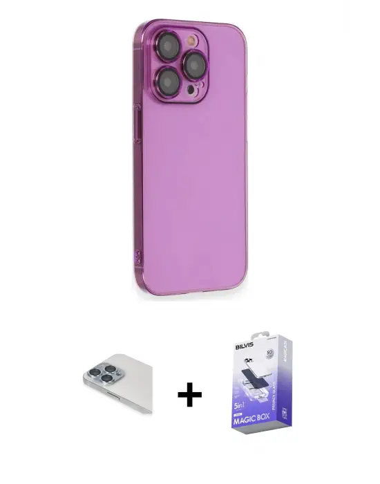 ieg™ iPhone 13 Pro Max Kılıf Siluet Minimal Özel Seri - Siyah Bilvis 5in1 5D Magic Hayalet Cam Ekran Koruyucu + Pers Alüminyum Kamera Lens - SABE