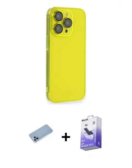 ieg™ iPhone 13 Pro Max Kılıf Siluet Minimal Özel Seri - Siyah Bilvis 5in1 5D Magic Hayalet Cam Ekran Koruyucu + Shine Kamera Lens Koruma Cam - MI
