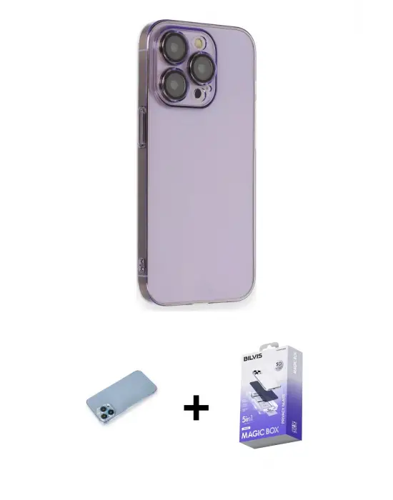 ieg™ iPhone 13 Pro Max Kılıf Siluet Minimal Özel Seri - Siyah Bilvis 5in1 5D Magic Hayalet Cam Ekran Koruyucu + Shine Kamera Lens Koruma Cam - MI