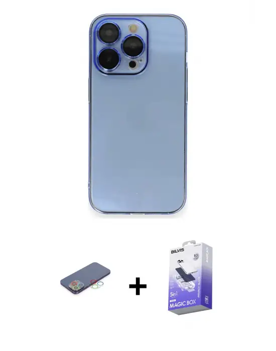 ieg™ iPhone 13 Pro Max Kılıf Siluet Minimal Özel Seri - Siyah Bilvis 5in1 5D Magic Hayalet Cam Ekran Koruyucu + Renkli Kamera Lens Koruma Cam - MI