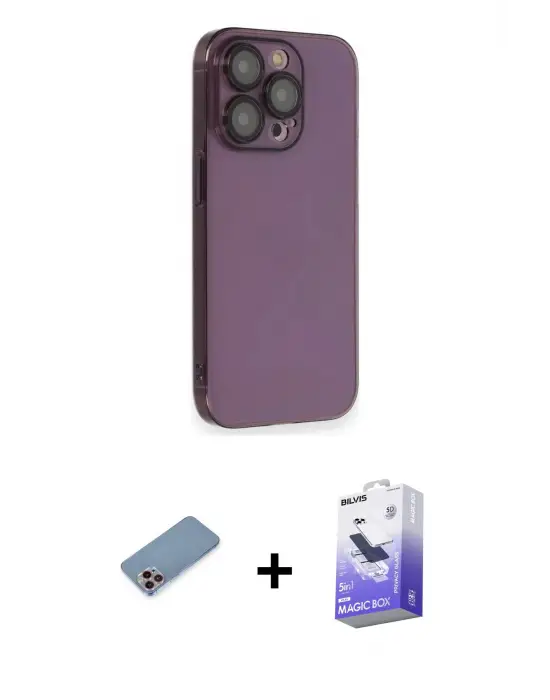 ieg™ iPhone 13 Pro Max Kılıf Siluet Minimal Özel Seri - Siyah Bilvis 5in1 5D Magic Hayalet Cam Ekran Koruyucu + Shine Kamera Lens Koruma Cam - PE