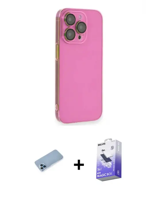 ieg™ iPhone 13 Pro Max Kılıf Siluet Minimal Özel Seri - Siyah Bilvis 5in1 5D Magic Hayalet Cam Ekran Koruyucu + Shine Kamera Lens Koruma Cam - MI