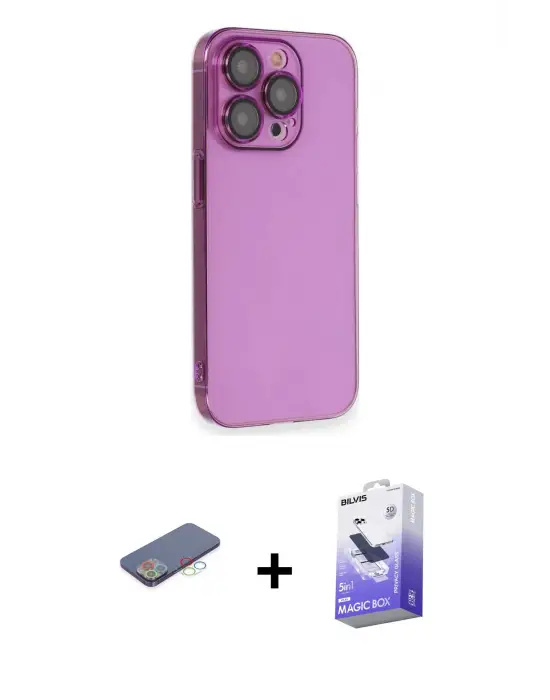 ieg™ iPhone 13 Pro Max Kılıf Siluet Minimal Özel Seri - Siyah Bilvis 5in1 5D Magic Hayalet Cam Ekran Koruyucu + Renkli Kamera Lens Koruma Cam - MI
