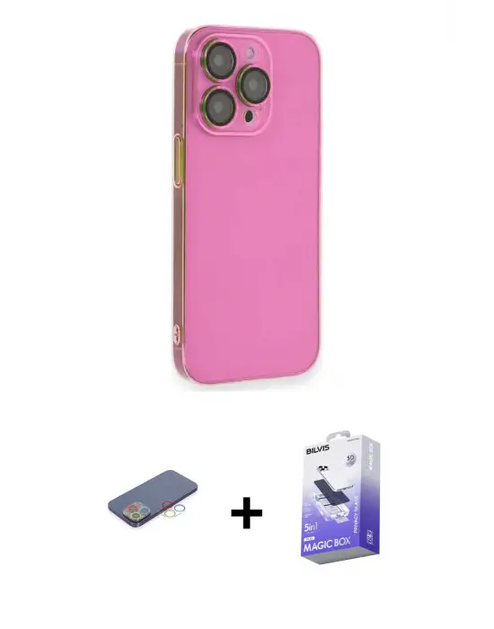 ieg™ iPhone 13 Pro Max Kılıf Siluet Minimal Özel Seri - Siyah Bilvis 5in1 5D Magic Hayalet Cam Ekran Koruyucu + Renkli Kamera Lens Koruma Cam - MI