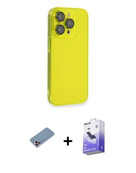 ieg™ iPhone 13 Pro Max Kılıf Siluet Minimal Özel Seri - Siyah Bilvis 5in1 5D Magic Hayalet Cam Ekran Koruyucu + Shine Kamera Lens Koruma Cam - PE