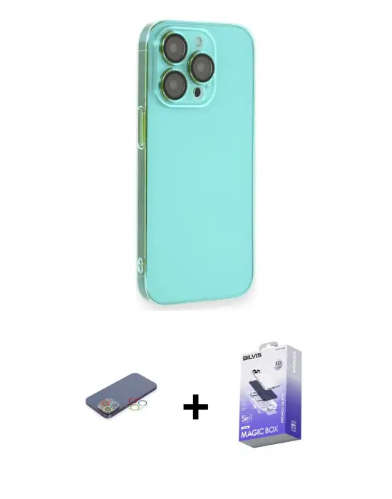 ieg™ iPhone 13 Pro Max Kılıf Siluet Minimal Özel Seri - Siyah Bilvis 5in1 5D Magic Hayalet Cam Ekran Koruyucu + Renkli Kamera Lens Koruma Cam - MI