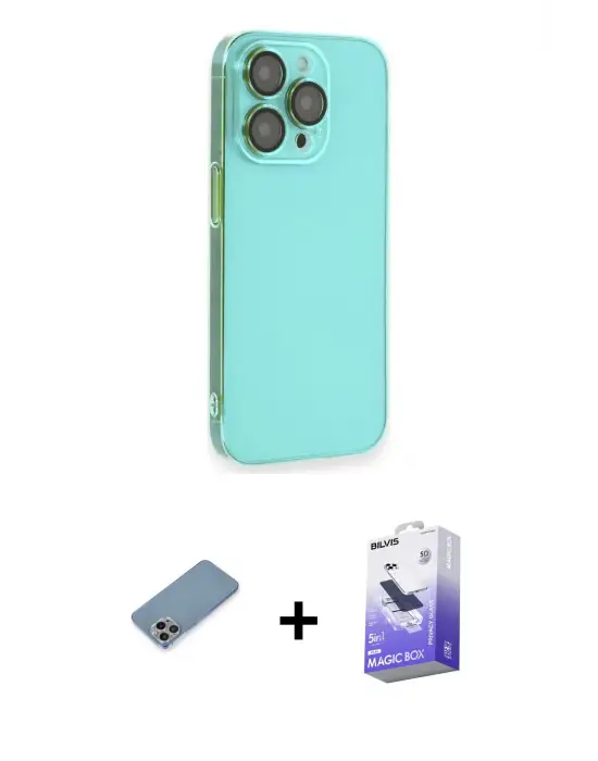 ieg™ iPhone 13 Pro Max Kılıf Siluet Minimal Özel Seri - Siyah Bilvis 5in1 5D Magic Hayalet Cam Ekran Koruyucu + Shine Kamera Lens Koruma Cam - GI
