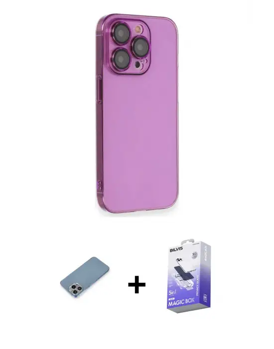 ieg™ iPhone 13 Pro Max Kılıf Siluet Minimal Özel Seri - Siyah Bilvis 5in1 5D Magic Hayalet Cam Ekran Koruyucu + Shine Kamera Lens Koruma Cam - GI