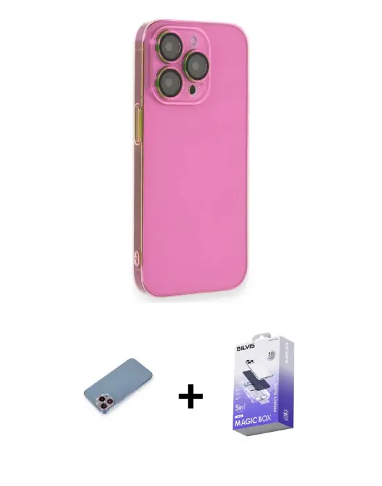 ieg™ iPhone 13 Pro Max Kılıf Siluet Minimal Özel Seri - Siyah Bilvis 5in1 5D Magic Hayalet Cam Ekran Koruyucu + Shine Kamera Lens Koruma Cam - PE