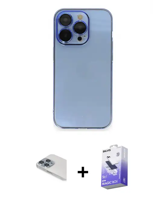ieg™ iPhone 13 Pro Max Kılıf Siluet Minimal Özel Seri - Siyah Bilvis 5in1 5D Magic Hayalet Cam Ekran Koruyucu + Pers Alüminyum Kamera Lens - SABE