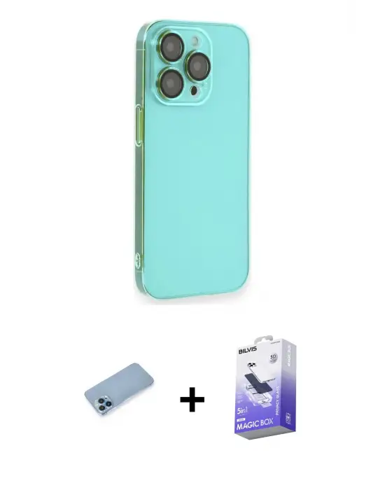 ieg™ iPhone 13 Pro Max Kılıf Siluet Minimal Özel Seri - Siyah Bilvis 5in1 5D Magic Hayalet Cam Ekran Koruyucu + Shine Kamera Lens Koruma Cam - MI