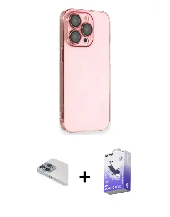 ieg™ iPhone 13 Pro Max Kılıf Siluet Minimal Özel Seri - Siyah Bilvis 5in1 5D Magic Hayalet Cam Ekran Koruyucu + Pers Alüminyum Kamera Lens - SABE