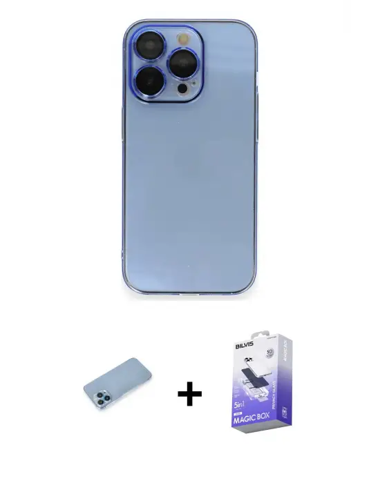 ieg™ iPhone 13 Pro Max Kılıf Siluet Minimal Özel Seri - Siyah Bilvis 5in1 5D Magic Hayalet Cam Ekran Koruyucu + Shine Kamera Lens Koruma Cam - MI