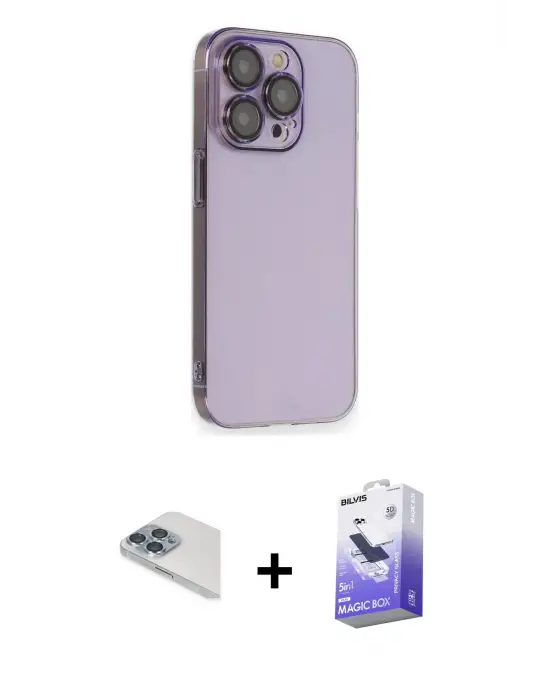 ieg™ iPhone 13 Pro Max Kılıf Siluet Minimal Özel Seri - Siyah Bilvis 5in1 5D Magic Hayalet Cam Ekran Koruyucu + Pers Alüminyum Kamera Lens - SABE