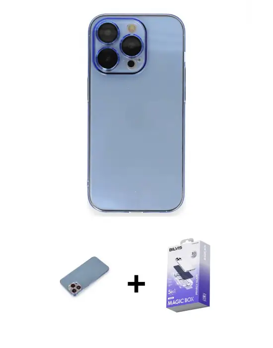 ieg™ iPhone 13 Pro Max Kılıf Siluet Minimal Özel Seri - Siyah Bilvis 5in1 5D Magic Hayalet Cam Ekran Koruyucu + Shine Kamera Lens Koruma Cam - PE