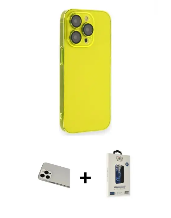 ieg™ iPhone 13 Pro Max Kılıf Siluet Minimal Özel Seri - Siyah Bilvis Hayalet Cam Ekran Koruyucu + Rainbow Kamera Lens Koruma Cam - BZ