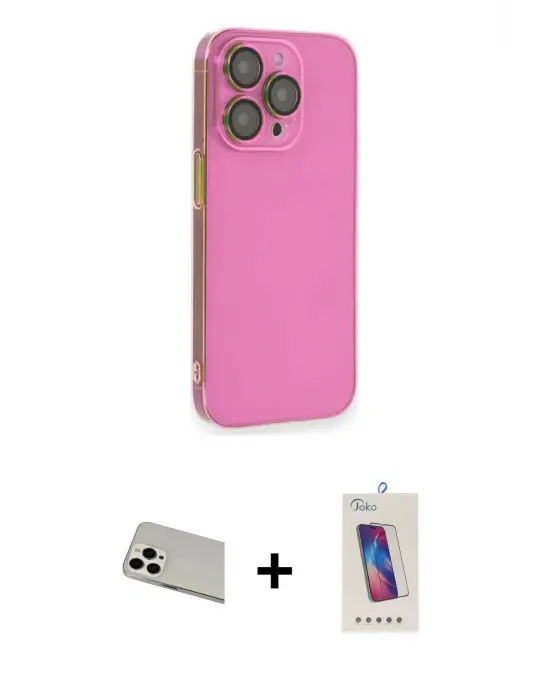 ieg™ iPhone 13 Pro Max Kılıf Siluet Minimal Özel Seri - Siyah Joko 5D Cam + Rainbow Kamera Lens Koruma Cam - BZ