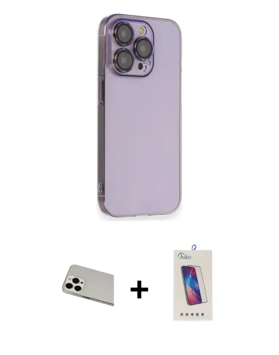 ieg™ iPhone 13 Pro Max Kılıf Siluet Minimal Özel Seri - Siyah Joko 5D Cam + Rainbow Kamera Lens Koruma Cam - BZ
