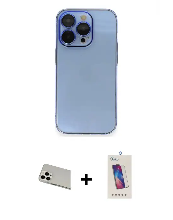 ieg™ iPhone 13 Pro Max Kılıf Siluet Minimal Özel Seri - Siyah Joko 5D Cam + Rainbow Kamera Lens Koruma Cam - BZ