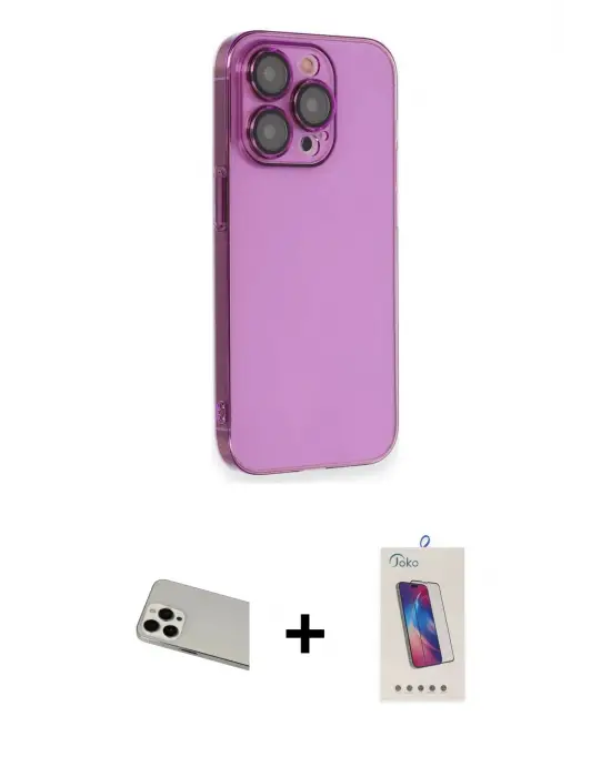 ieg™ iPhone 13 Pro Max Kılıf Siluet Minimal Özel Seri - Siyah Joko 5D Cam + Rainbow Kamera Lens Koruma Cam - BZ