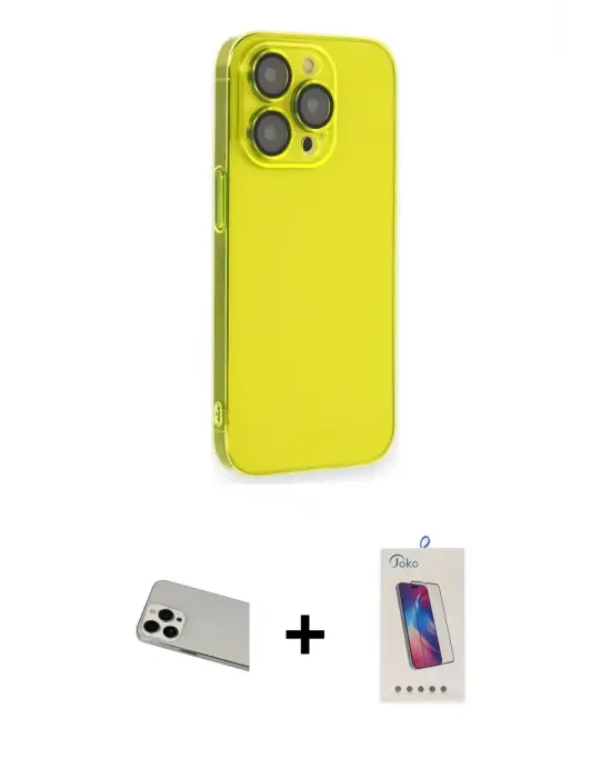 ieg™ iPhone 13 Pro Max Kılıf Siluet Minimal Özel Seri - Siyah Joko 5D Cam + Rainbow Kamera Lens Koruma Cam - BZ
