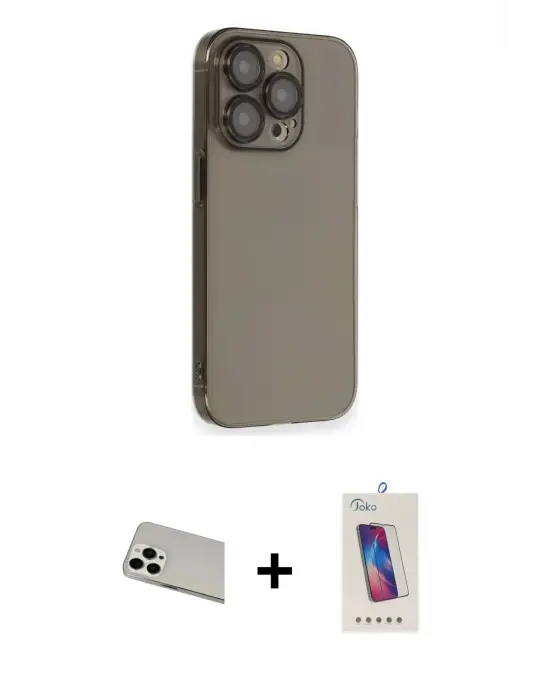 ieg™ iPhone 13 Pro Max Kılıf Siluet Minimal Özel Seri - Siyah Joko 5D Cam + Rainbow Kamera Lens Koruma Cam - BZ