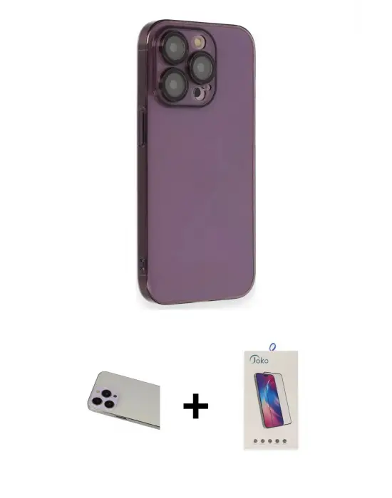 ieg™ iPhone 13 Pro Max Kılıf Siluet Minimal Özel Seri - Siyah Joko 5D Cam + Rainbow Kamera Lens Koruma Cam - MR