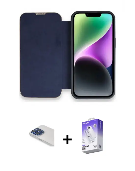 ieg™ iPhone 13 Pro Max Kılıf Siluet Minimal Serisi - Siyah Bilvis 5in1 3D Magic Cam Ekran Koruyucu + Pers Alüminyum Kamera Lens - LT