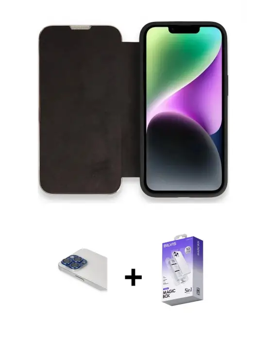 ieg™ iPhone 13 Pro Max Kılıf Siluet Minimal Serisi - Siyah Bilvis 5in1 3D Magic Cam Ekran Koruyucu + Pers Alüminyum Kamera Lens - LT