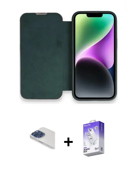 ieg™ iPhone 13 Pro Max Kılıf Siluet Minimal Serisi - Siyah Bilvis 5in1 3D Magic Cam Ekran Koruyucu + Pers Alüminyum Kamera Lens - LT
