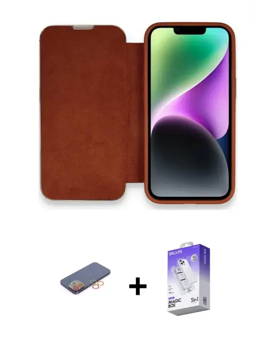 ieg™ iPhone 13 Pro Max Kılıf Siluet Minimal Serisi - Siyah Bilvis 5in1 3D Magic Cam Ekran Koruyucu + Renkli Kamera Lens Koruma Cam - TU