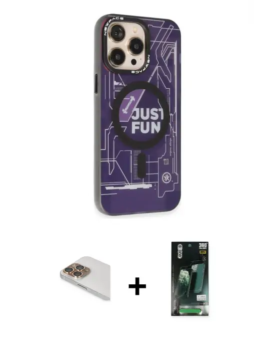 ieg™ iPhone 13 Pro Max Kılıf Siluet Modern Koleksiyonu - Şeffaf 360 Full Body Arka Koruyucu + Pers Alüminyum Kamera Lens - GD