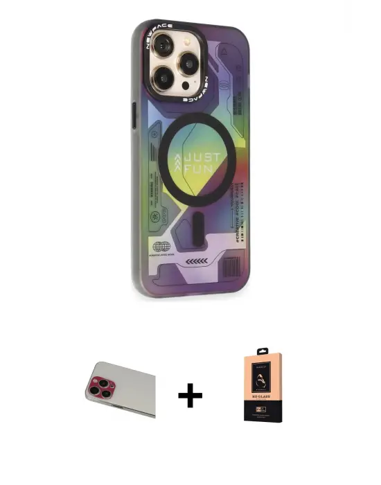 ieg™ iPhone 13 Pro Max Kılıf Siluet Modern Koleksiyonu - Şeffaf Maxco Cam Ekran Koruyucu + Rainbow Kamera Lens Koruma Cam - KI
