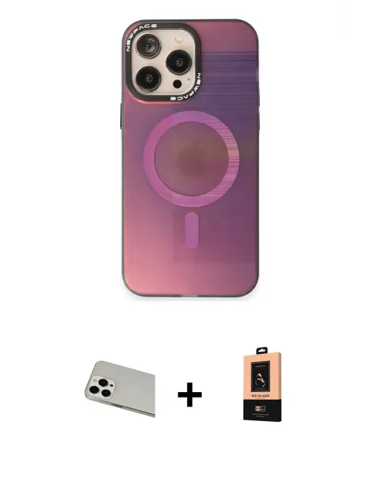 ieg™ iPhone 13 Pro Max Kılıf Siluet Modern Koleksiyonu - Şeffaf Maxco Cam Ekran Koruyucu + Rainbow Kamera Lens Koruma Cam - BZ