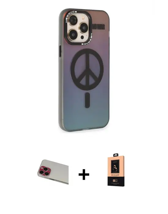ieg™ iPhone 13 Pro Max Kılıf Siluet Modern Koleksiyonu - Şeffaf Maxco Cam Ekran Koruyucu + Rainbow Kamera Lens Koruma Cam - KI